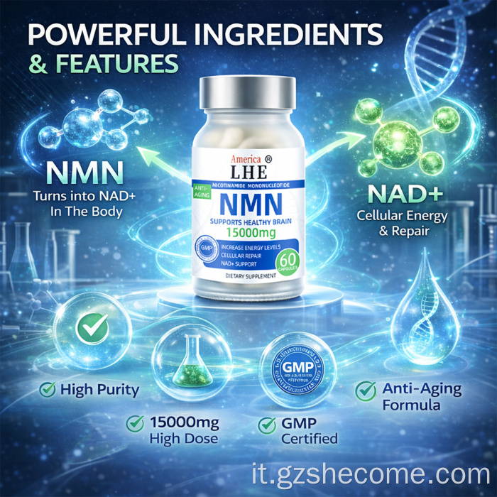 Shecome NMN Capsule NAD+ Supporto energetico cellulare